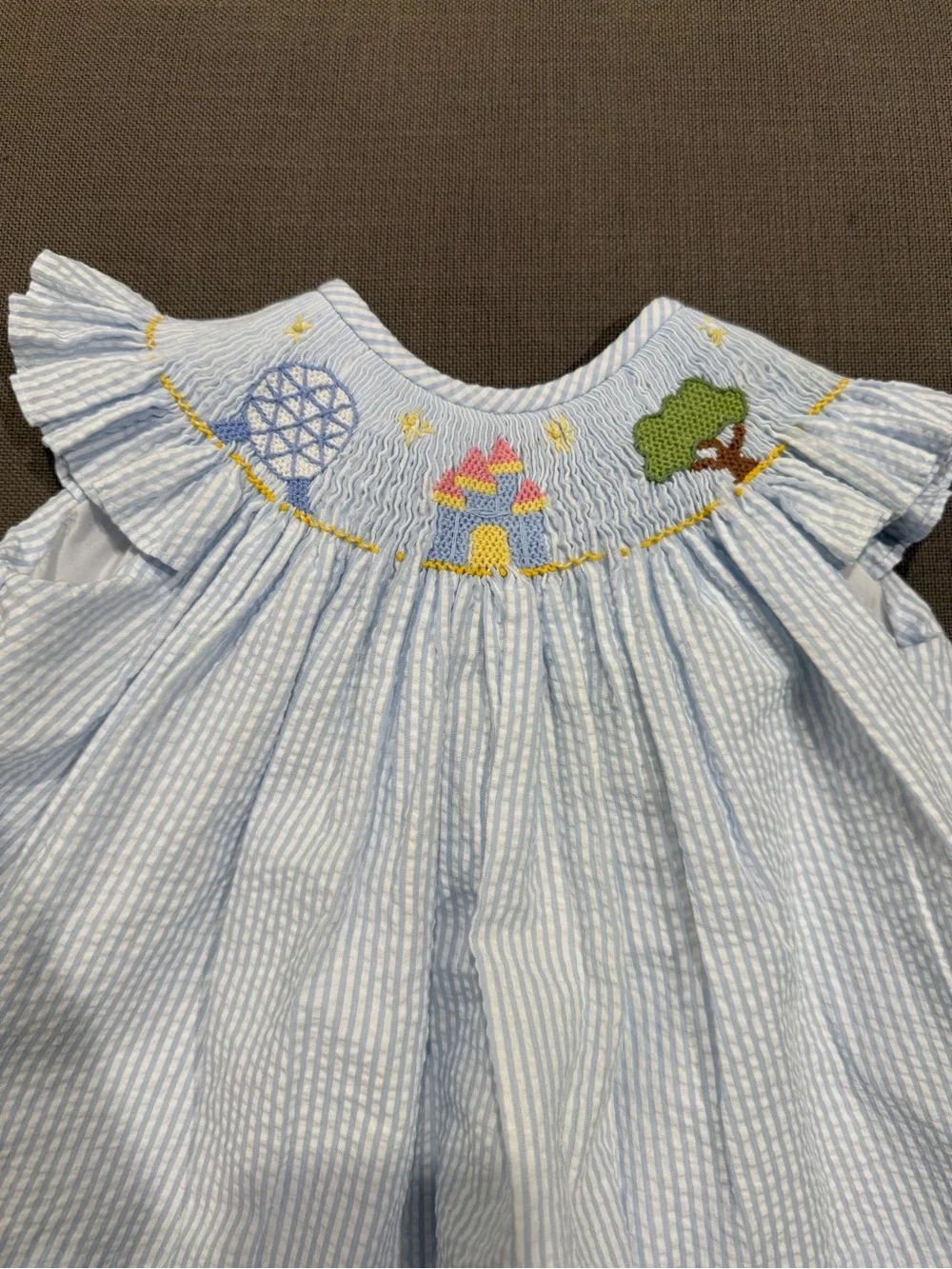 Light Blue Smocked Seersucker Kids Matching Set